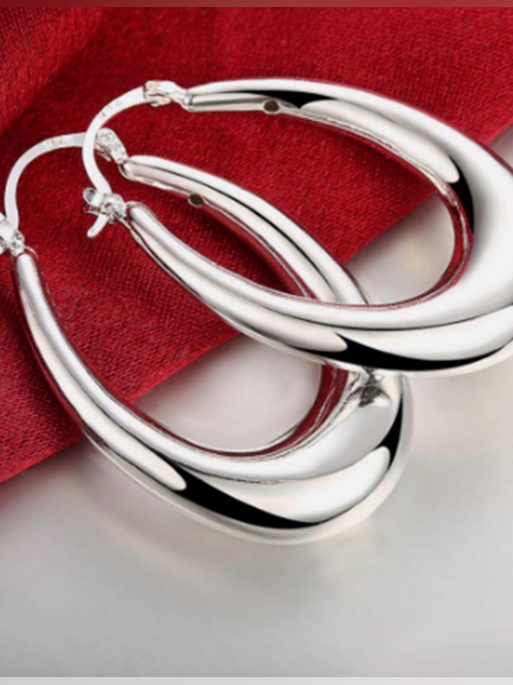 Women's 925 Sterling Silver Elegant 47mm Large Oval Hoop Pierced Earrings